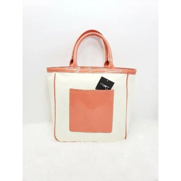 Liz Claiborne New York Pop Tote Large Cream Peach Trim Coin Purse Shoulder Bag - Picture 12 of 12